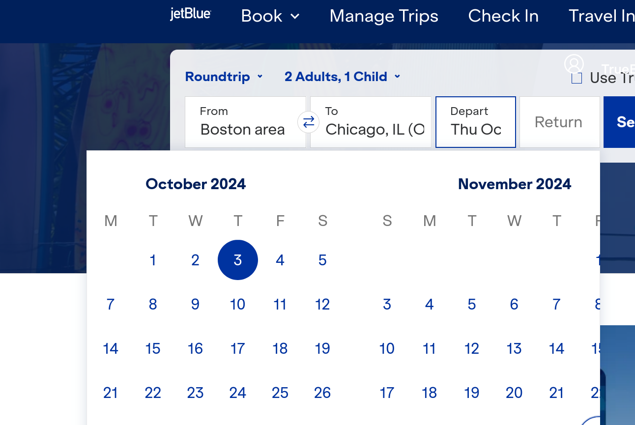 Calendar picker with Sunday and Saturday dates cut off
